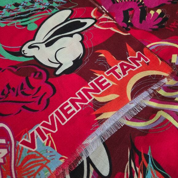 Vivienne Tam Hong Kong Dragon Year of Rabbit Graphic Pop Art Woven Wool Scarf - Picture 6 of 9